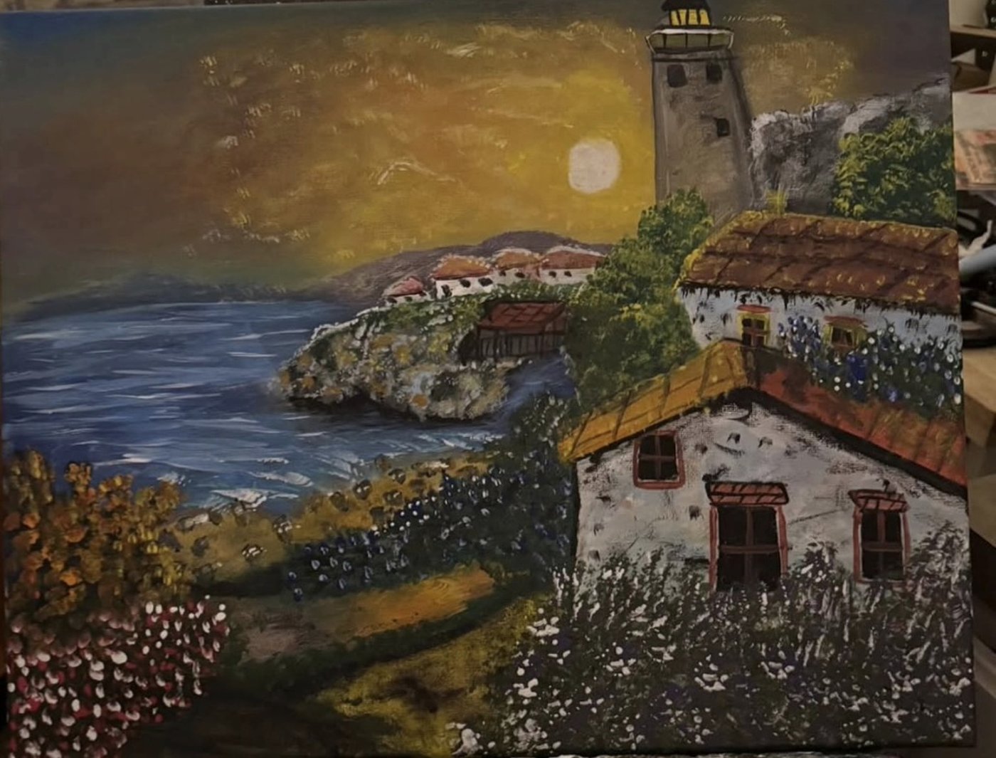 Coastal Village — Original Acrylic on Canvas
