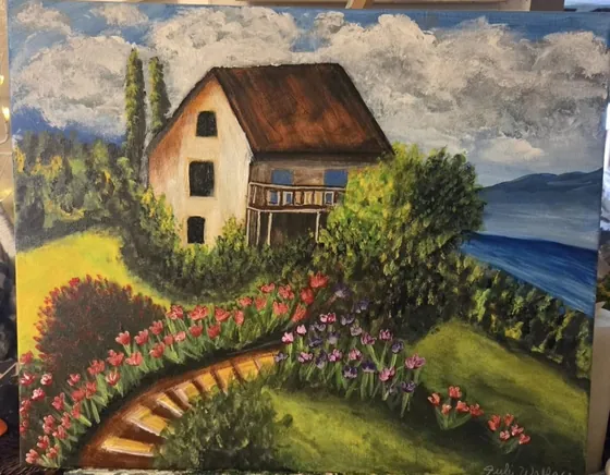 Lakeside Bloom — 16 × 20 in · Acrylic on Canvas