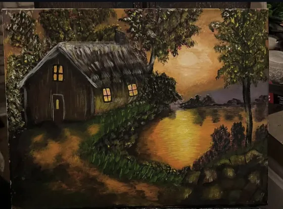 Twilight Cottage — Original Acrylic on Canvas